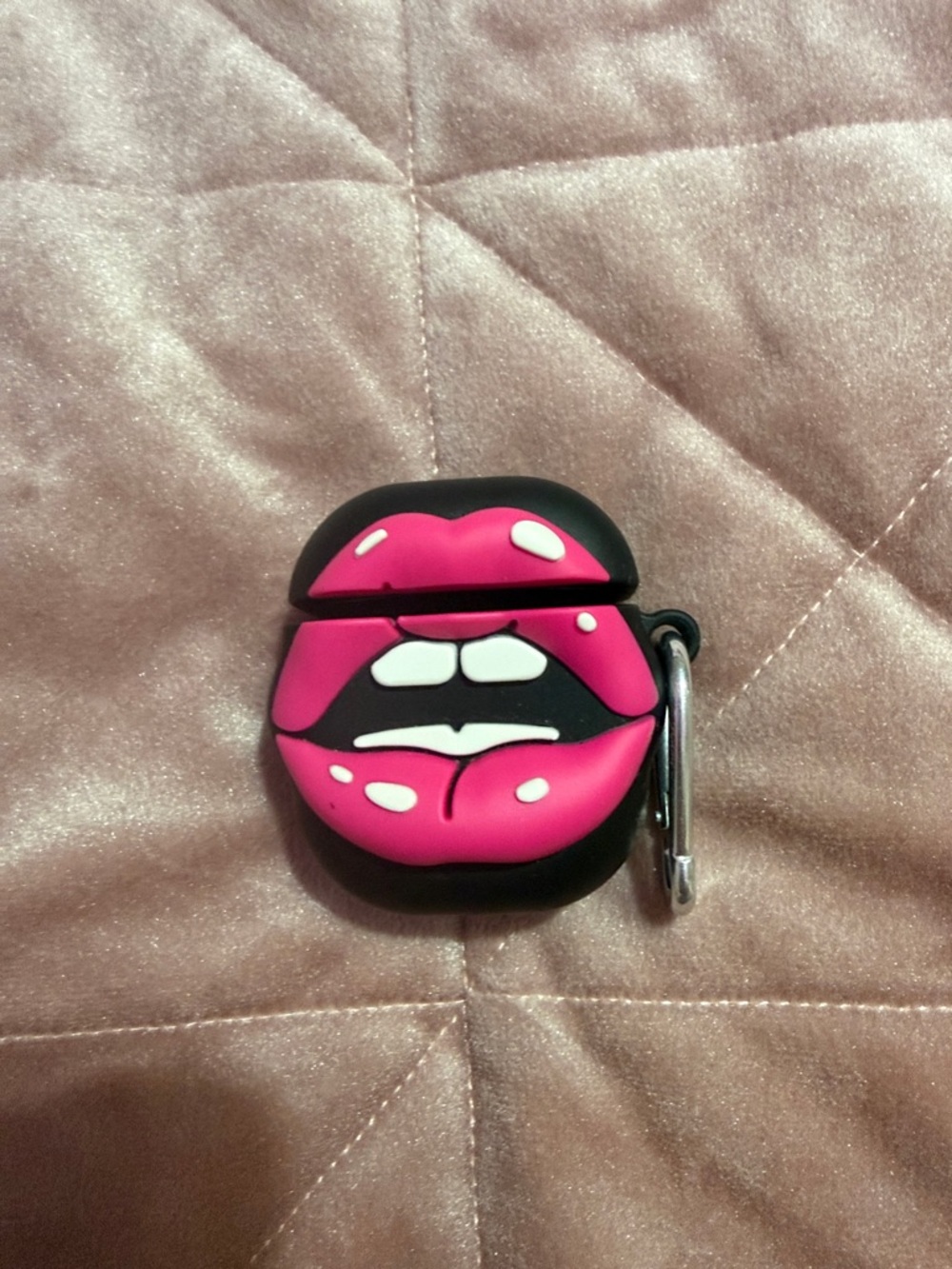 Pink Lips Silicone AirPods Case with Carabiner